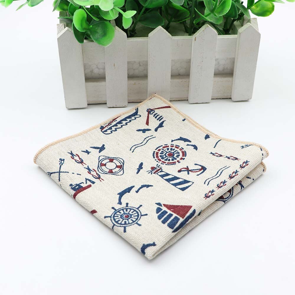 Mannen Vintage Stijl Vlas Linnen Zakdoek Egel Boot Beer Walvis Pocket Plein Zakdoeken Handdoek Toevallige: 10
