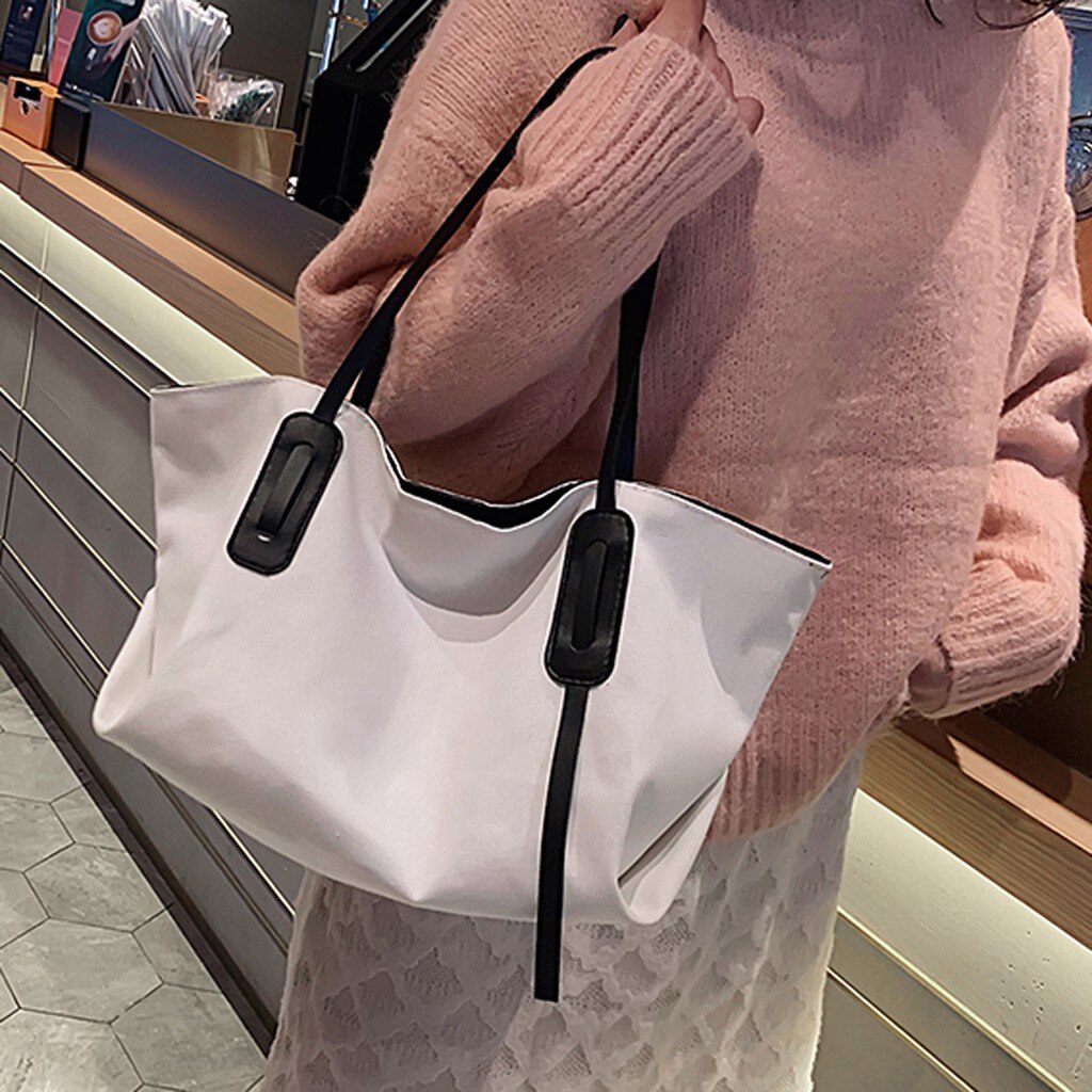 Sac à bandoulière pour femmes tendance grande capacité couleur uni toile Sac à main Sac à bandoulière Shopping Sac à main décontracté Sac Sac à main #20