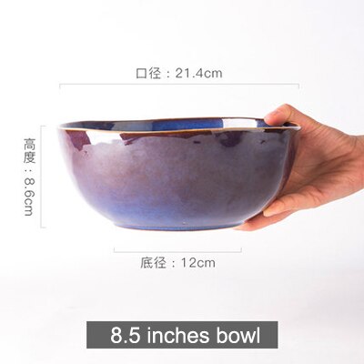 Household bowl and plate combination set simple retro ceramic tableware noodle salad bowl Steak cake dessert plates: 8.5 inches bowl