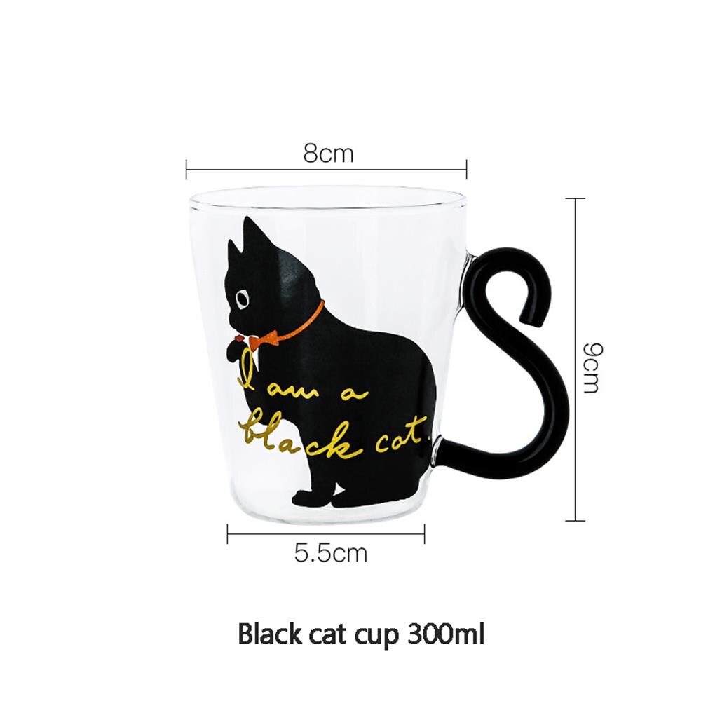Tasse à café en verre chat noir mignon 250 ml, poignée en forme d&#39;animal, tasses à lait et à jus d&#39;eau, tasse à thé, Style japonais Kawaii, pour la maison