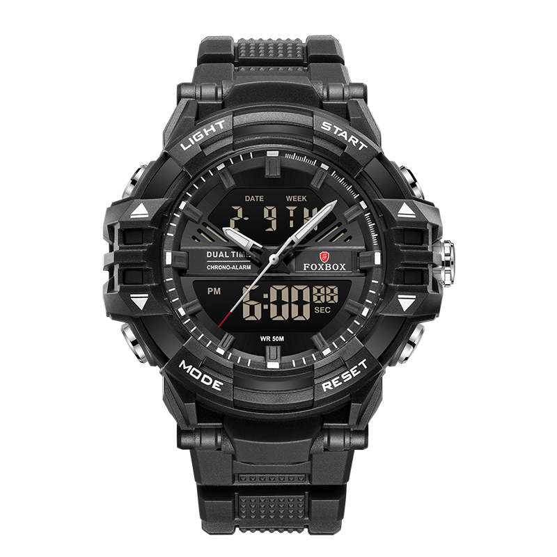 Foxbox Digitaal Herenhorloge Waterdicht Horloge Led Quartz Dual Display Horloge Sport Heren Eenvoudige Mode Daily Wear Reloj Hombre: Black