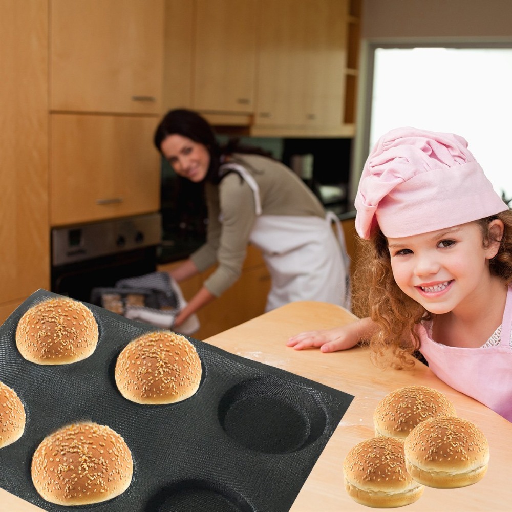 Silikonbullebröd i rund form brödplåt perforerade bageriformar för att baka bröd, hamburgare, bulle, puff, tartelett och mer