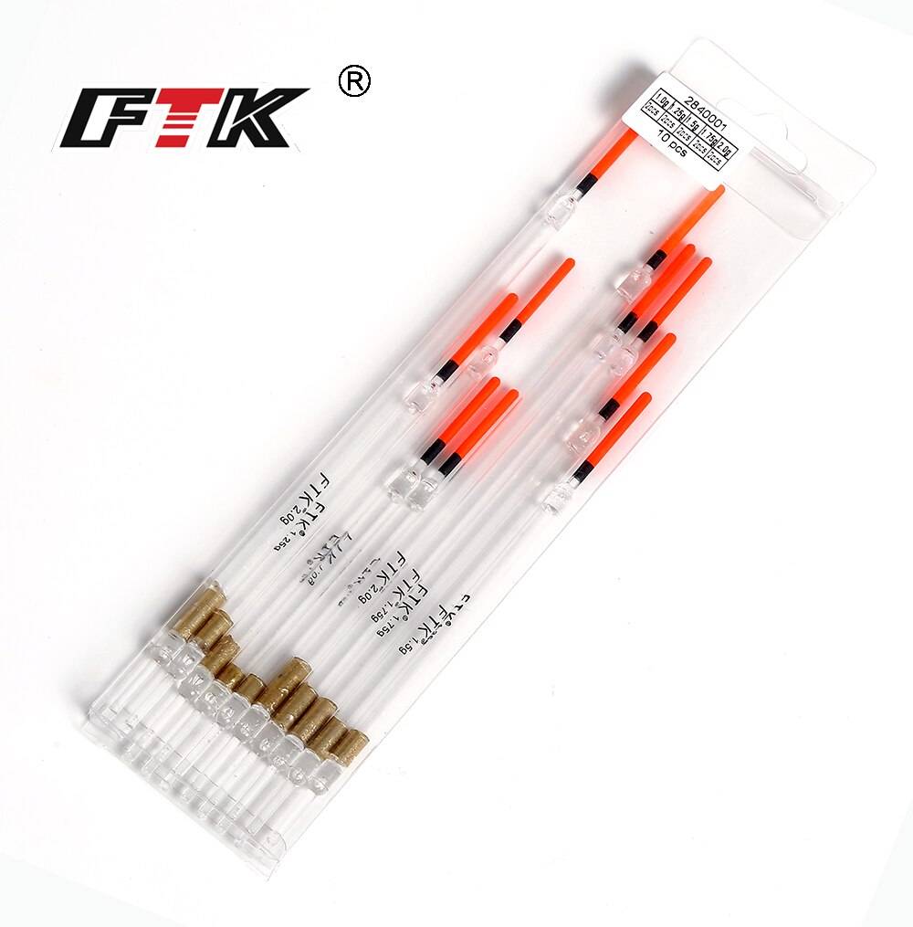 Ftk fiskeflöte 10 st/lot nylon plastflotta 1.0g/1.25g/1.5g/1.75g/2.0g kristallplast fiskeflottar tubset fiskeredskap