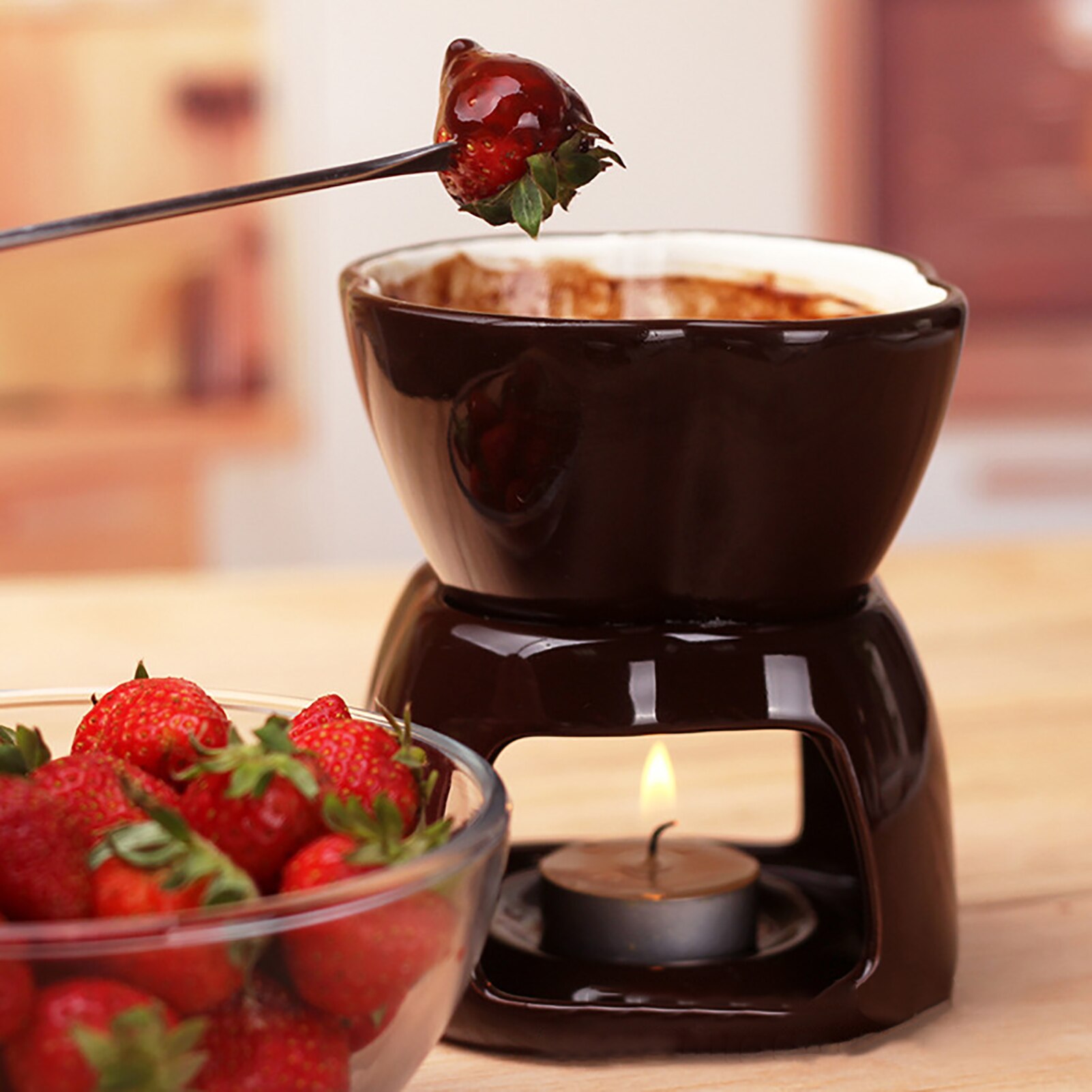 Keramisk fondue sæt ostefondue kit chokolade fondue pot iskrem med fyrfadslys