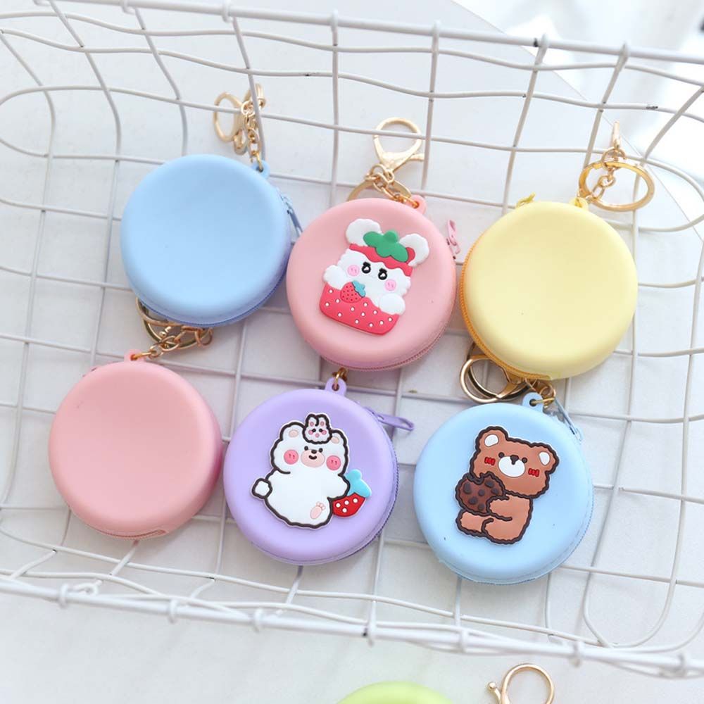 Kawaii Coin Purse Silicone Wallet Headset Bag Cartoon Animal Round Change Pouch Bag Keychain Lovely Cute Kid