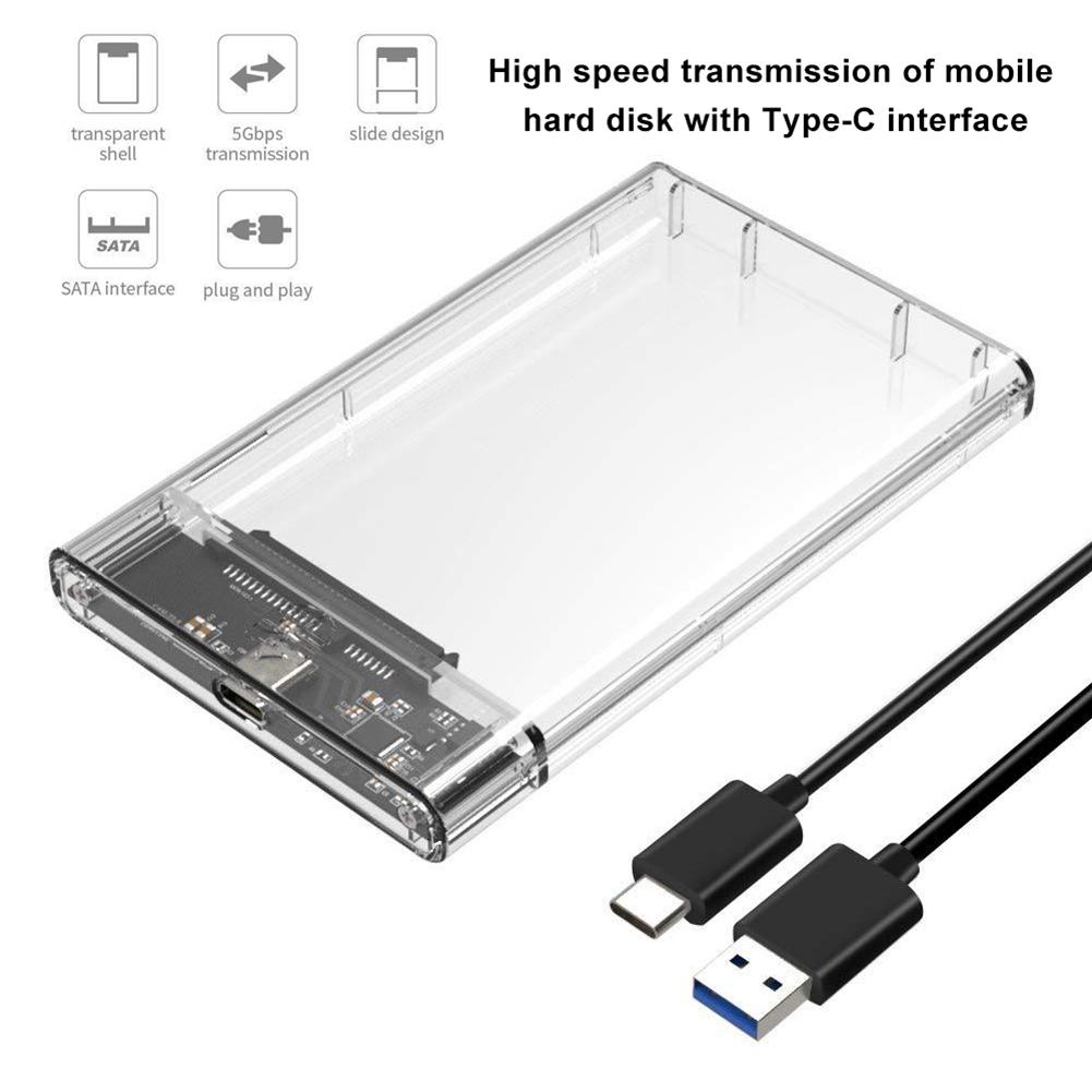 Boîtier de disque dur réversible 2.5 pouces Transparent SATA vers USB 3.1 support pour disque dur sans outil 5Gbps Type C SSD boîtier de disque dur 10Gbps