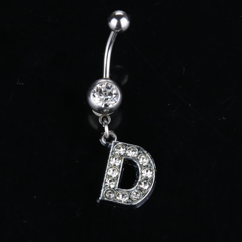 26 brief Een om M stijl Charmant Piercing Crystal Rhinestone Ingelegd Navel Navel Ring rvs sieraden