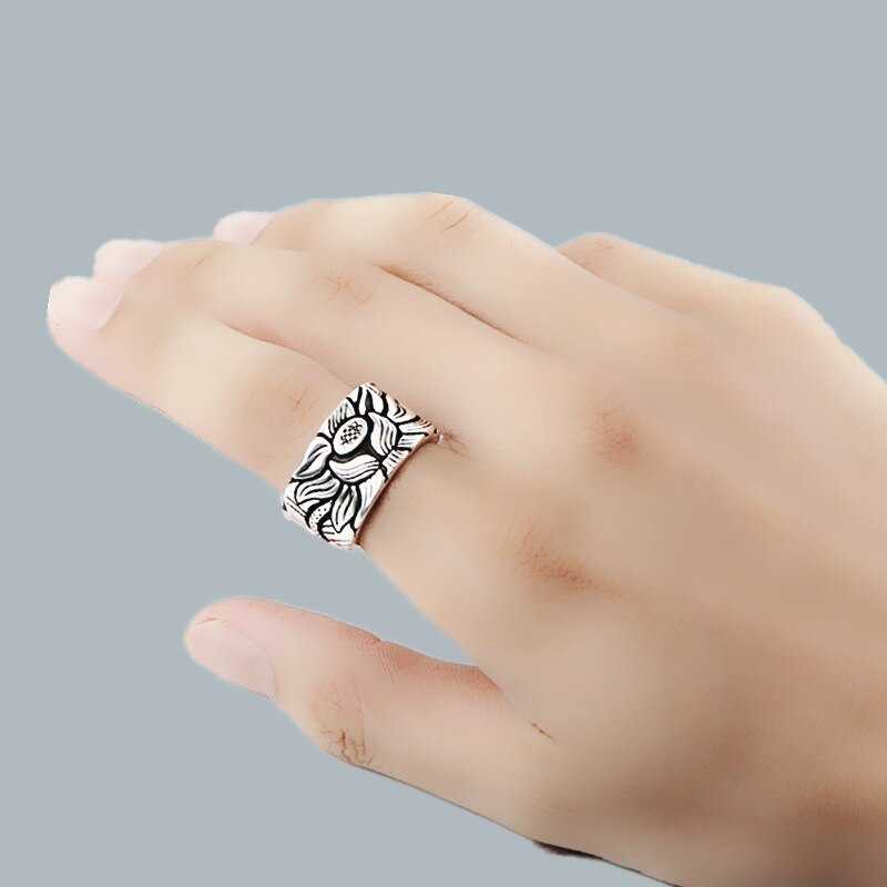 Vintage Echt Reine Silber Farbe Lotus Blume Ringe für Frauen Hochzeit Große Offene Finger Ring Anillos Anelli