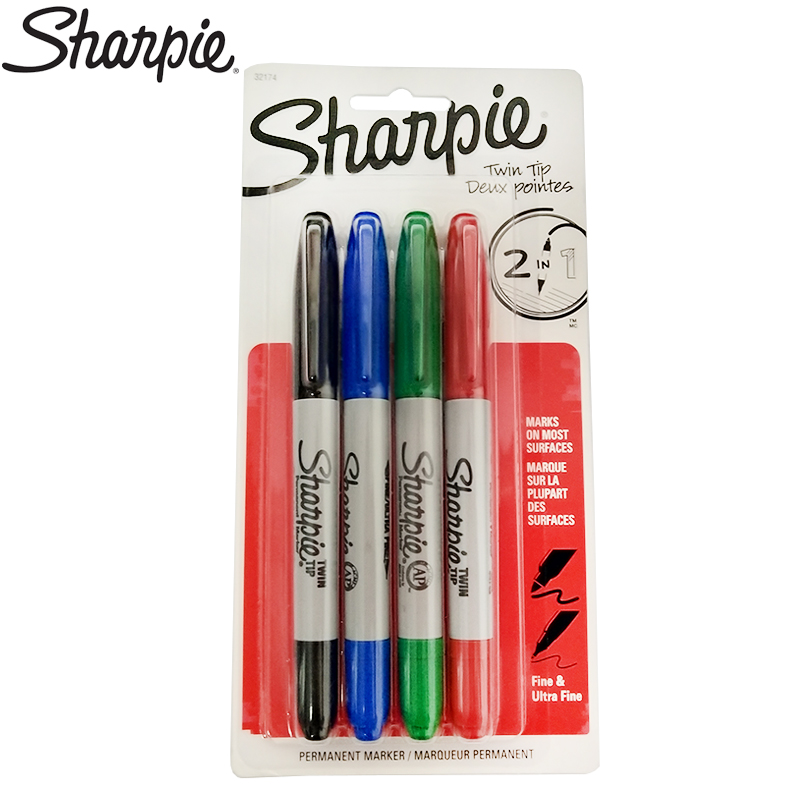 3/4pcs Sharpie Dust-free Marker Double-headed Marker Double-headed Three-point Marker Stationery Permanent Marker Graffiti: 4-color suit