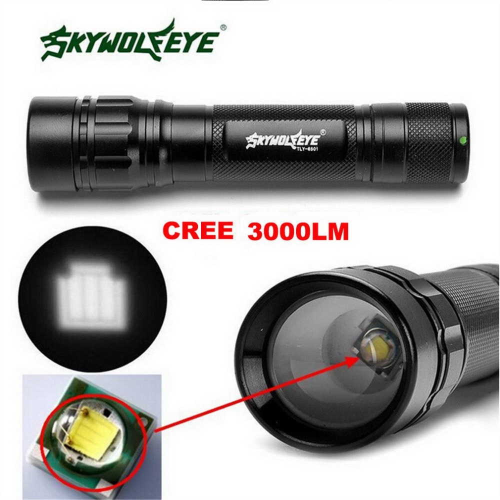 Skywolfeye Flashlight Focus 3000 Lumens 3 Modes T6 LED 18650 Flashlight Torch Lamp Powerful VEJ93 P30