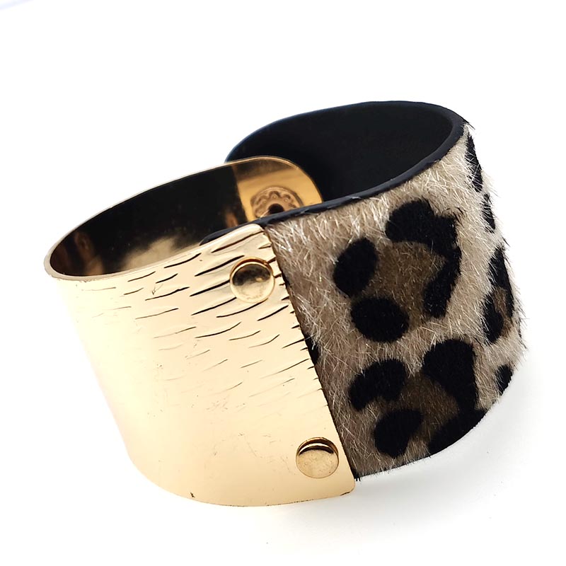 Leopard Punk Armbanden Voor Vrouwen Boho Goud Kleur Knop Vintage Lederen Armband Kerst Punk Sieraden: 3