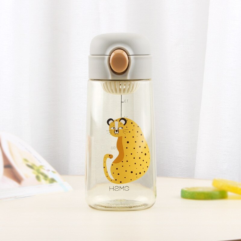 450ML Plastic Bpa Free Water Bottle Cute Animal Infuser Bottles Waterbottle For Girls Kawaii Smart Drinking Clear Botellas: HA279-500ml-gray