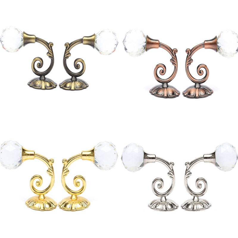 Vacclo 1 pair Vintage Crystal Curtain Hook Home Wall Tie Hold Backs Hooks Hanger Home Decoration Delicate Holder for Towel Hats
