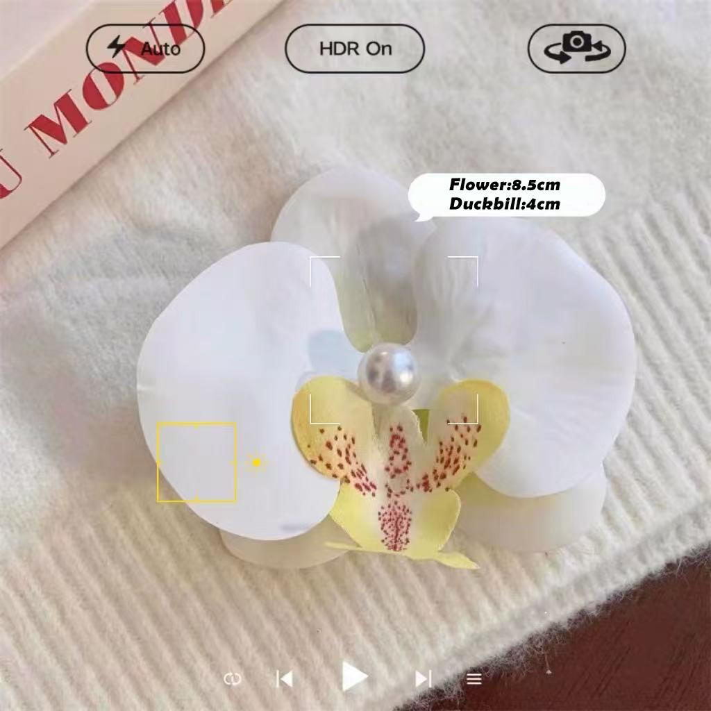 Pinzas para el cabello con flores de orquídeas para mujer, horquilla bohemia, pasador nupcial, playa, boda, flor artificial, accesorios para el cabello para vacaciones: YELLOW