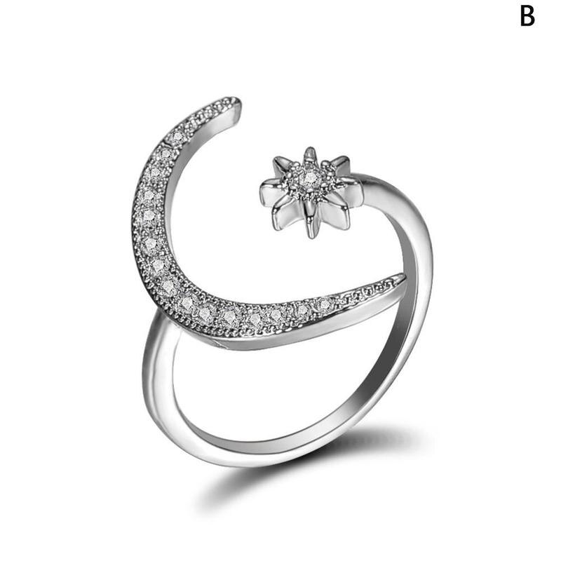 Legering Zilveren Maansikkel Ringen Gouden Ring Trouwringen Voor Vrouwen Mode-sieraden Femme Verstelbare Engagement Ring: Zilver