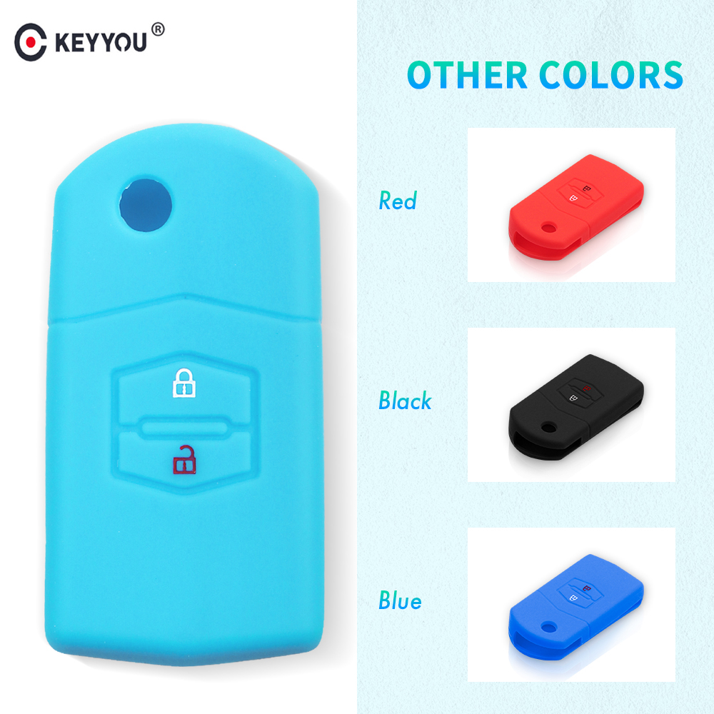 KEYYOU-funda de silicona para llave de coche, soporte para 2 botones, plegable, para MAZDA 3, 2, 6, CX7, CX9