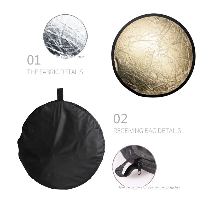 110CM 43" 2 in 1 Reflector Round Flash Photo Studio Collapsible Light Reflector Gold Silver Photography Reflector