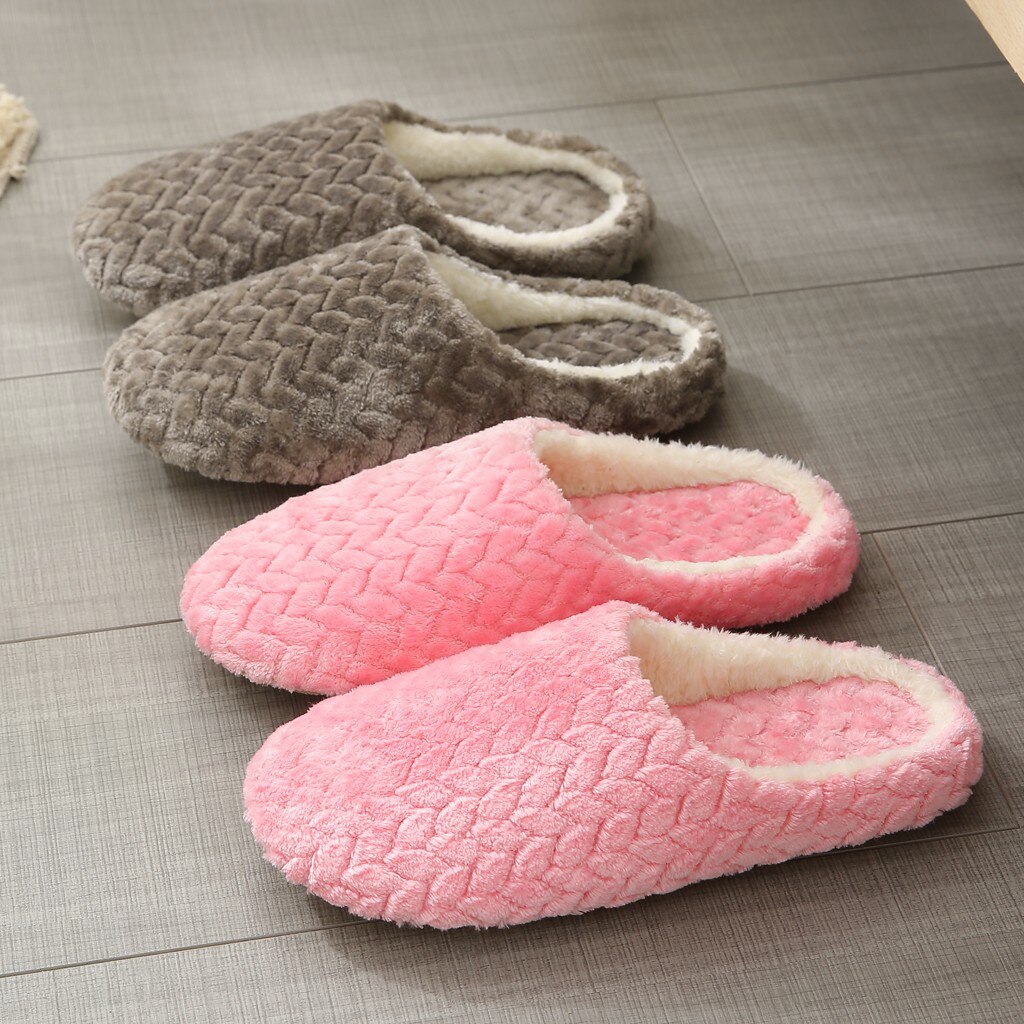 Accueil femmes Jacquard pantoufles intérieur chambre à coucher antidérapant pantoufle hiver coton chaussures doux peluche zapatos de mujer FN55