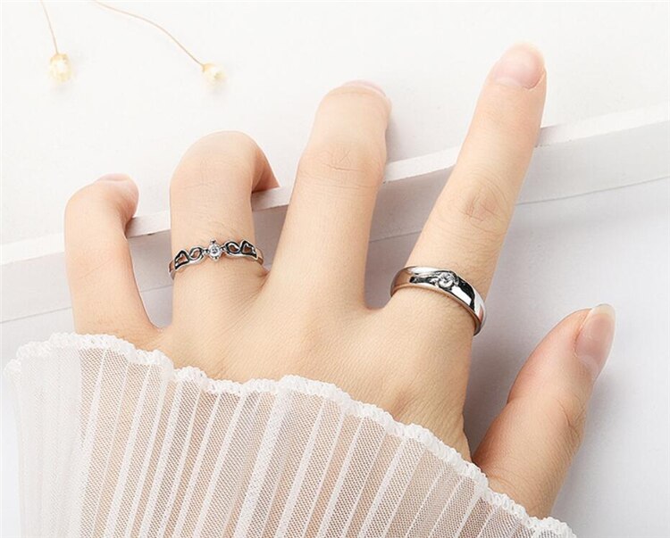 Sole Memory Zircon Bird Couple Ring Sweet Cute 925 Sterling Silver Female Resizable Opening Rings SRI455: Female