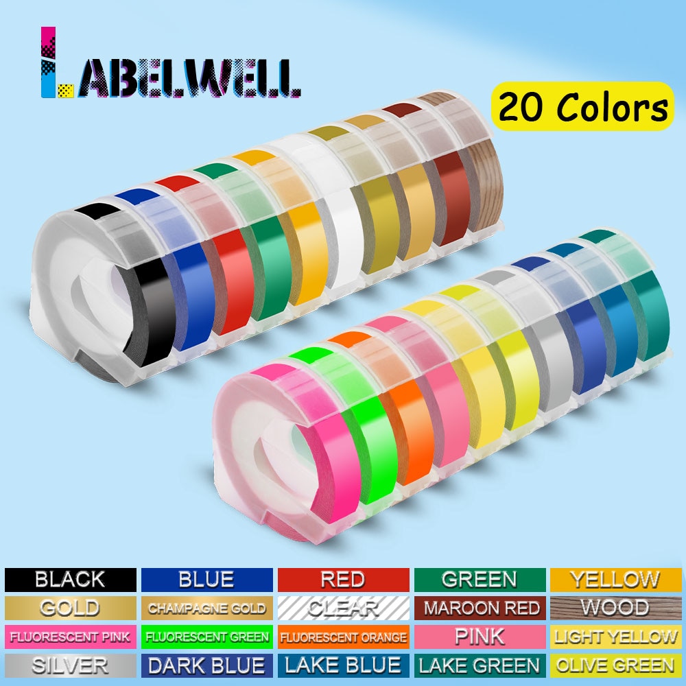 Labelwell 9MM dla Dymo 3D plastikowa taśma tłocząca kompatybilna z Dymo 1540 1610 tłoczenie drukarka do etykiet 3D etykieta pcv dla Motex E101