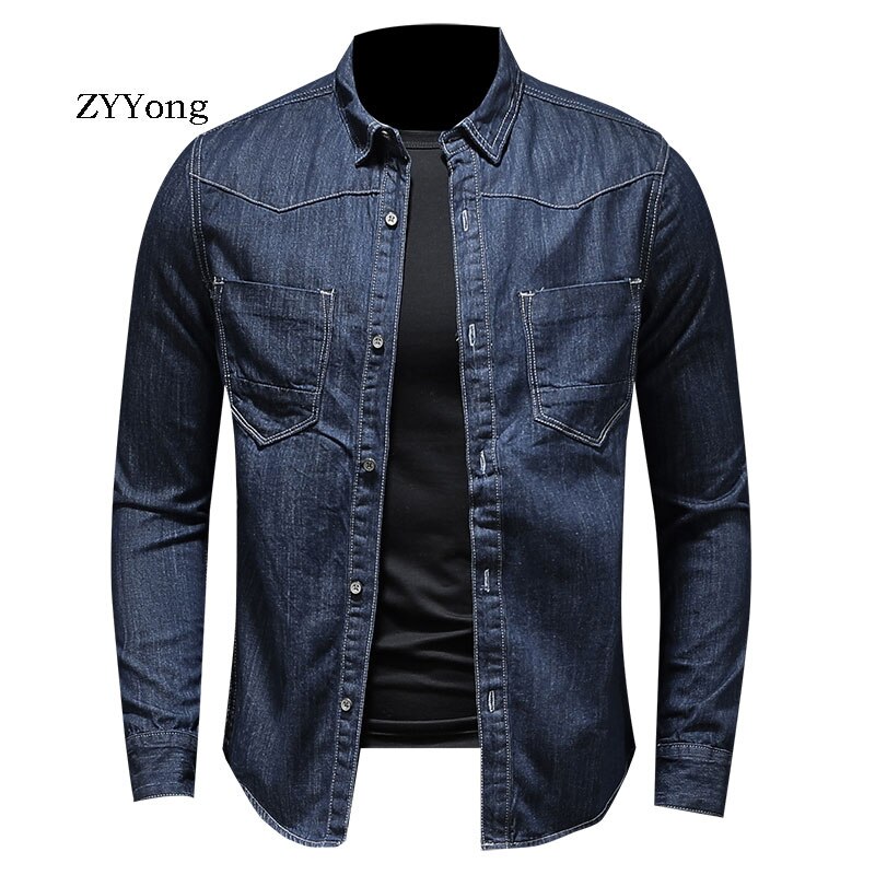 Japansk stil bomuld bombefly pilot langærmet blå tynd denim skjorte herre jean frakke streetwear afslappet cowboy tøj: Xxxl 75 - 85 kg