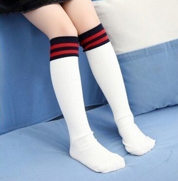 Baumwollsocken für freundlicher, lässige gestreifte schulsocken, kniehoch, aus weicher, atmungsaktiver baumwolle, für jungen und mädchen, lange socken über dem knie: Weiß / L länge ungefähr 42cm