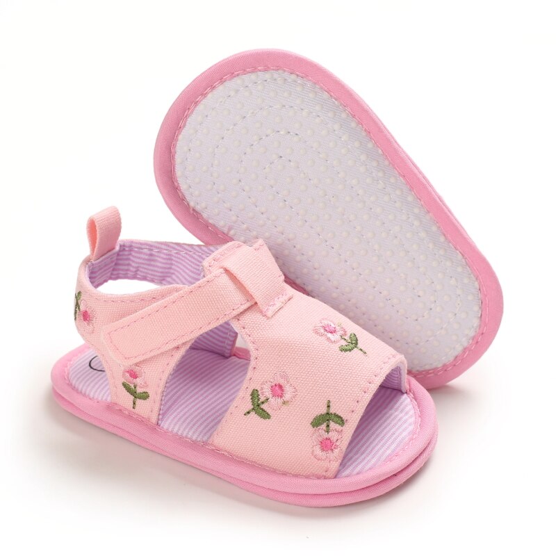 Rutschfeste sandalen für babys und mädchen, Ideal zum laufenlernen, mit weicher sohle, rutschfestem karomuster, schleife und stoffmuster.