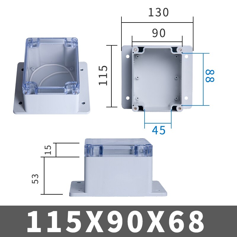 IP67 Plastic Transparent Box Waterproof Enclosure Electronic Project Outdoor Instrument Electrical Project Box Junction Housing: 115-90-68