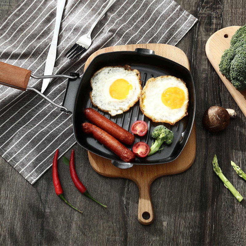Konco biff stekepanne 20/24/28cm jern ikke-pinne sammenleggbar biff gryte phickened stripet firkantet grillplate kjøkkenverktøy