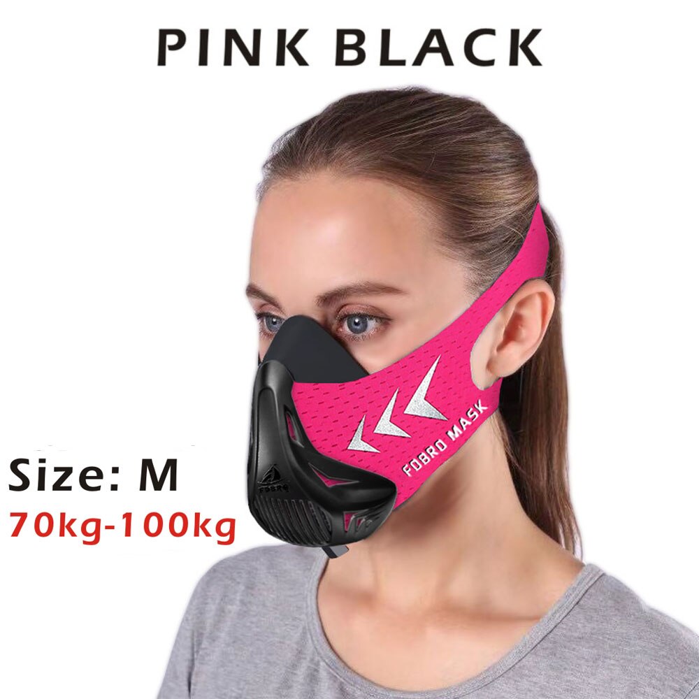 Fdbro sport løbemaske træning fitnesscenter træning cykling elevation cardio udholdenhed vejrtrækning stor højde konditionering sport maske: Lyserød sort m