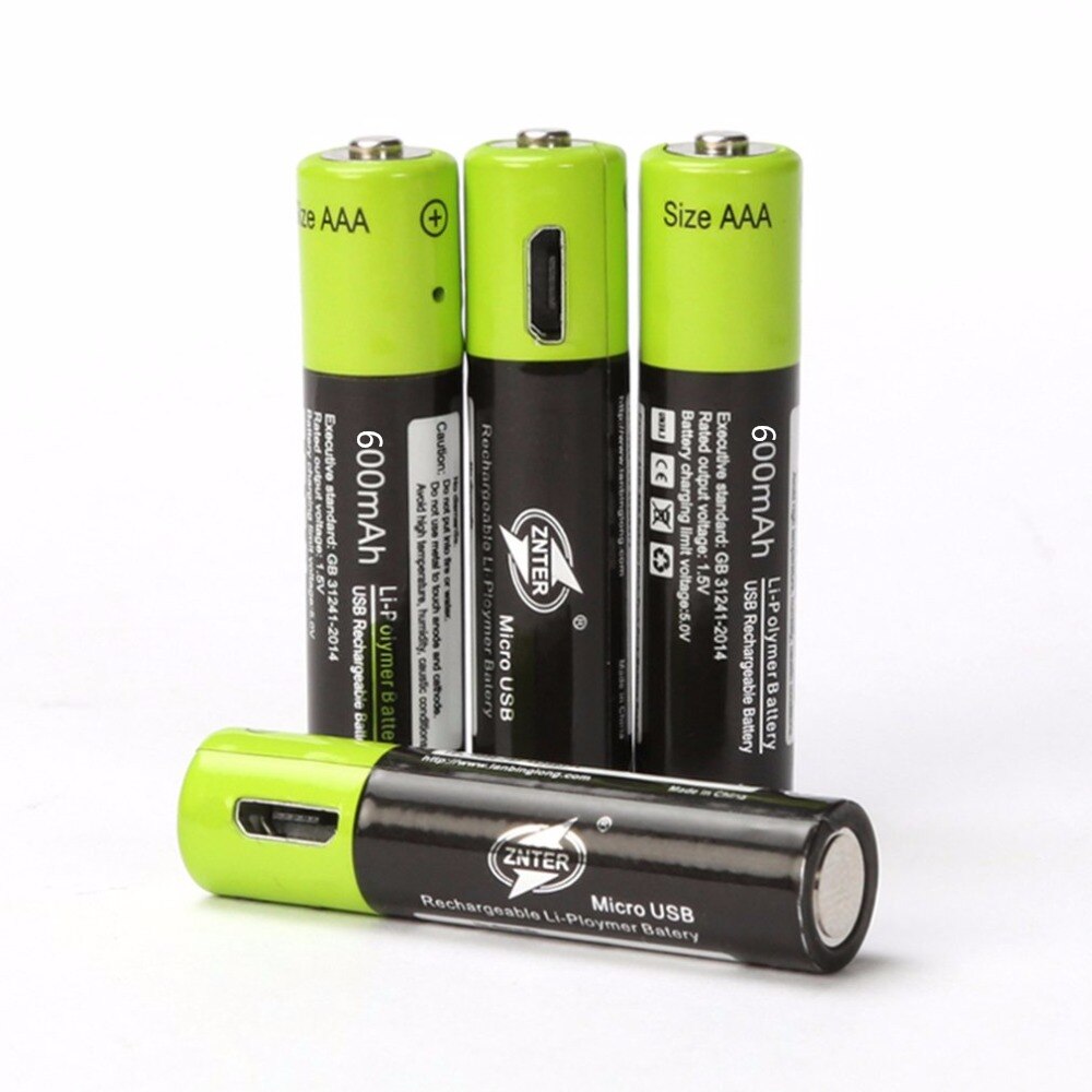 ZNTER 1.5V AAA Oplaadbare Batterij 600mAh 400mAh USB Oplaadbare Lithium Polymeer Batterij Quick Opladen door Micro USB kabel