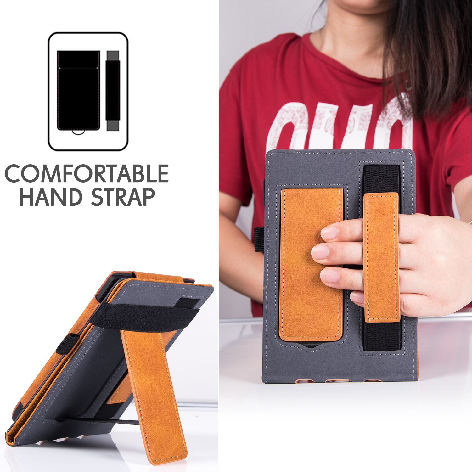 Stand Case for PocketBook 623/624/625/626 Plus/640/641 e-Reader - Premium PU Leather Sleeve Cover with Hand Strap