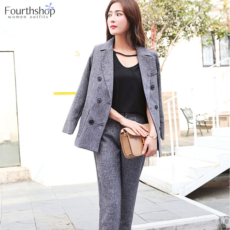 Office Work Uniform Business Pant Suits for Women 2 Piece Pants Blazer Set Autumn Winter Formal Jacket Suit Female