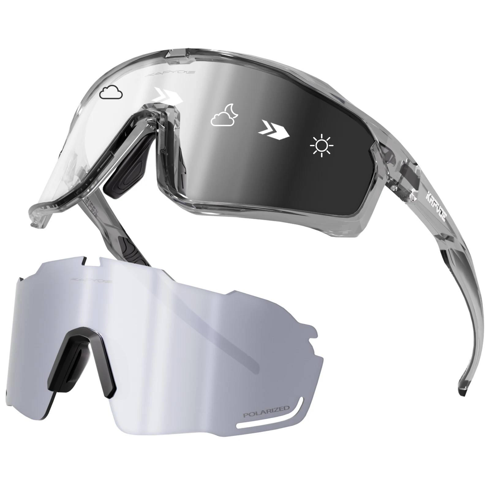 Kapvoe fotokromatiska cykelsolglasögon för män cykelglasögon herr mtb mountainbike cykelglasögon glasögon kvinnor sport  uv400: Grå