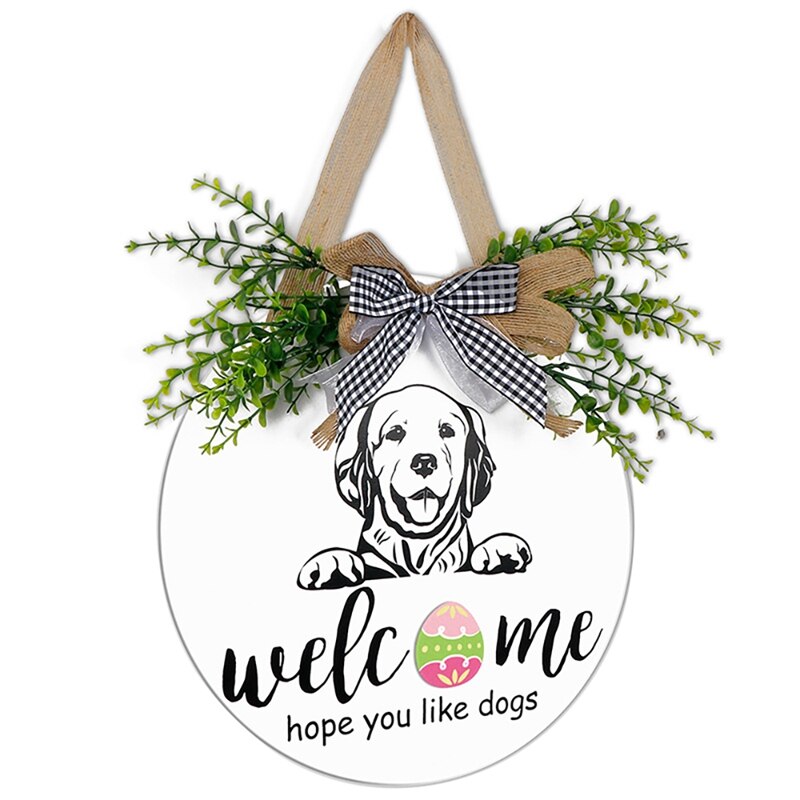 Interchangeable Seasonal Welcome Sign Wood Door Wreath with Bow Pet Wall Hanging Porch Christmas Decoration: Default Title
