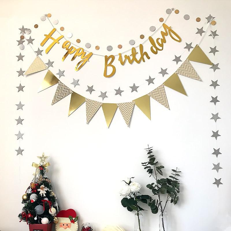 Guld sølv flag banner guirlande gør-det-selv glitter flagdekoration papir fødselsdagsbanner til hjemmet begivenhed fest bryllupsdekoration festartikler