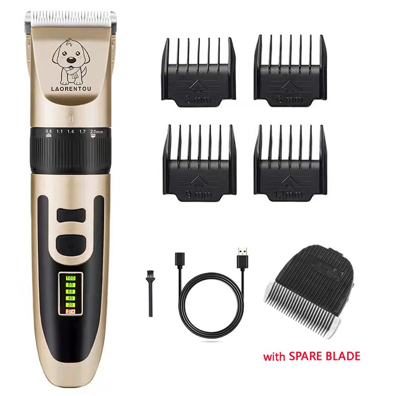 Pet Dog Hair Trimmer Animal Grooming Clippers Electrical Dog Hair Cutter Cat Hair Remover USB Rechargeable Pet Haircut Machine: A with Spare Blade