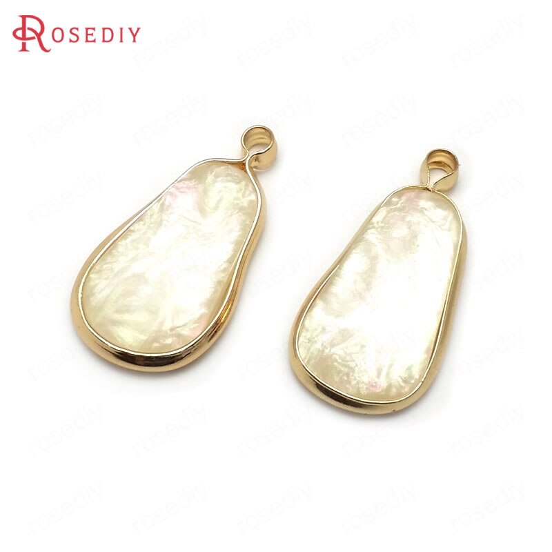 (36503)10Stck 25x13MM 24K Champagner Gold Farbe mit Weiß Farbe Durcheinander und Harz Nachahmung Hülse Unregelmäßigen shpae Reize Anhänger