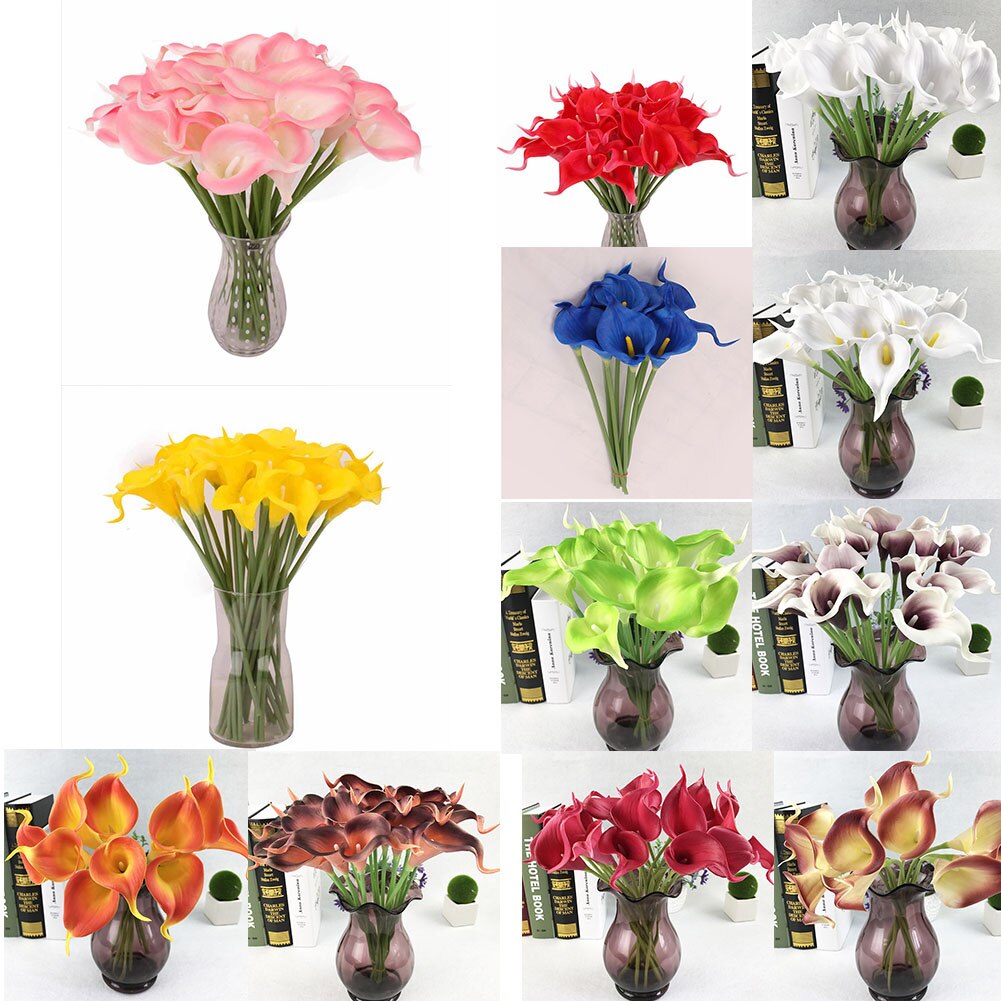 10Pcs Kunstmatige Calla Lelie Bos Latex Real Touch Nep Bloem Tuin Bridal Wedding Tafel Home Decor Boeket