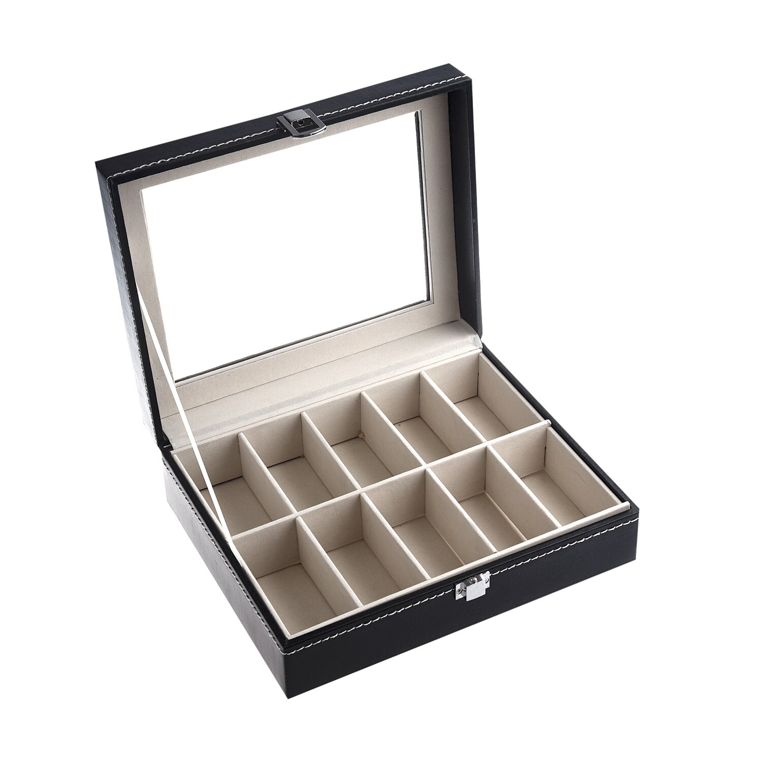 Watch Display Case Jewelry Collection Storage Organizer PU Box 10 Grid
