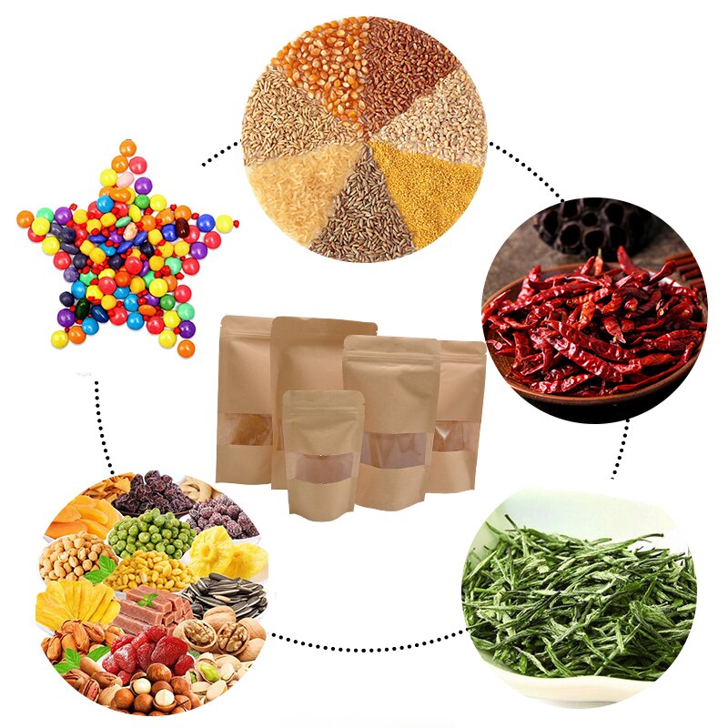 10Pcs Kraft Paper Food bags Stand up Pouches Coffee Sweet Candy Packaging Dried Food Fruit Cookie Storage Zip Lock Sealing Bags