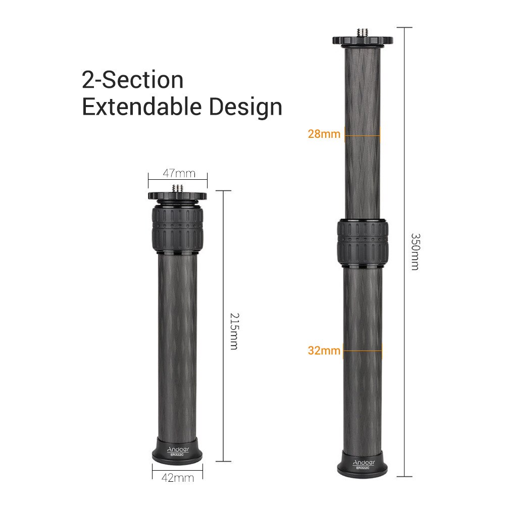Andoer ER252 25mm Tube Diameter Carbon Fiber Tripod Extender 2-Section Center Column Extension Tube: 32mm