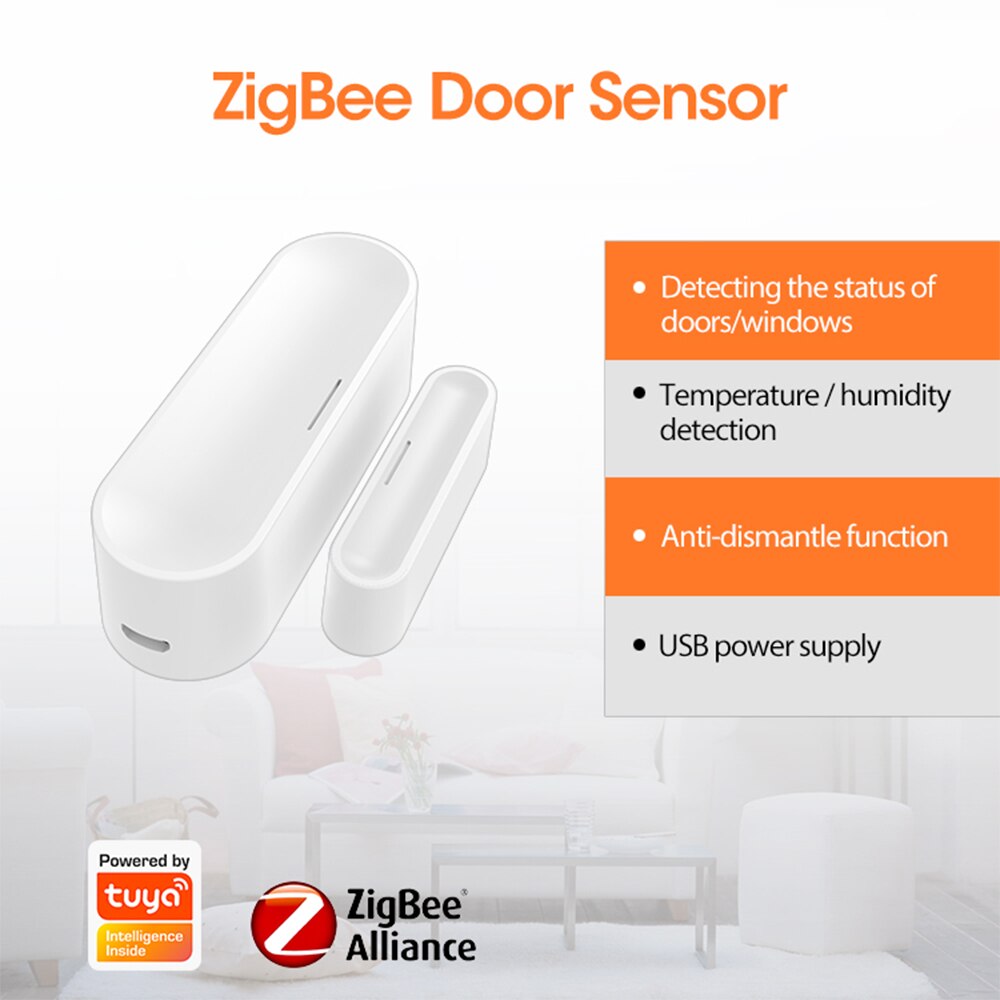 Tuya Zigbee Smart Deur Raam Garage Sensor Batterij Aangedreven Of Usb Charge Werkt Met Tuya Smart Hub