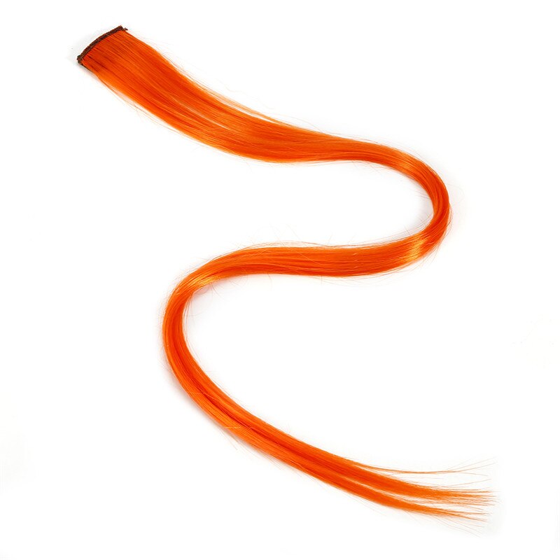 55cm Pruik stuk Gekleurde Highlight Synthetische Hair Extensions Clip In 1PC Kleurrijke Strips Lange Steil Haar Stuk Voor vrouwen Meisje: orange red