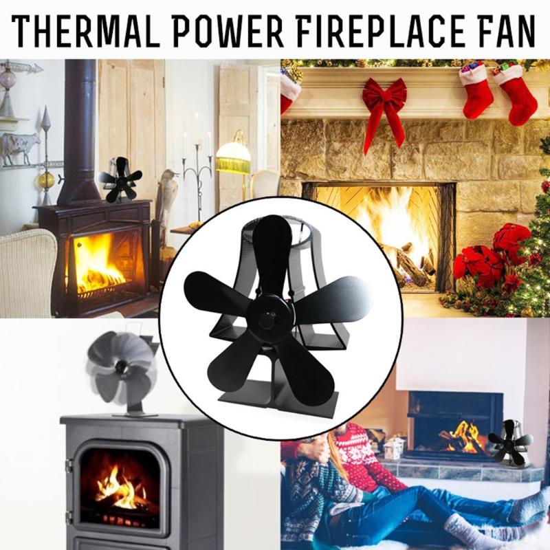 5 Blades Fireplace Fan Aluminum Heat Powered Burner Stove Fan Low Noise Thermal Fan Home Heat Sink Ventilation Device