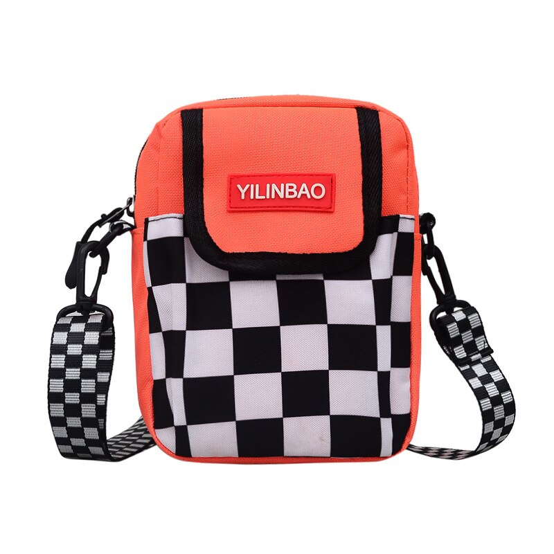 Harajuku Plaid Panelled Shoulder Messenger Bags Women Crossbody lattice Student Schoolbag Unisex Couples Riding bag Phone pocket: orange