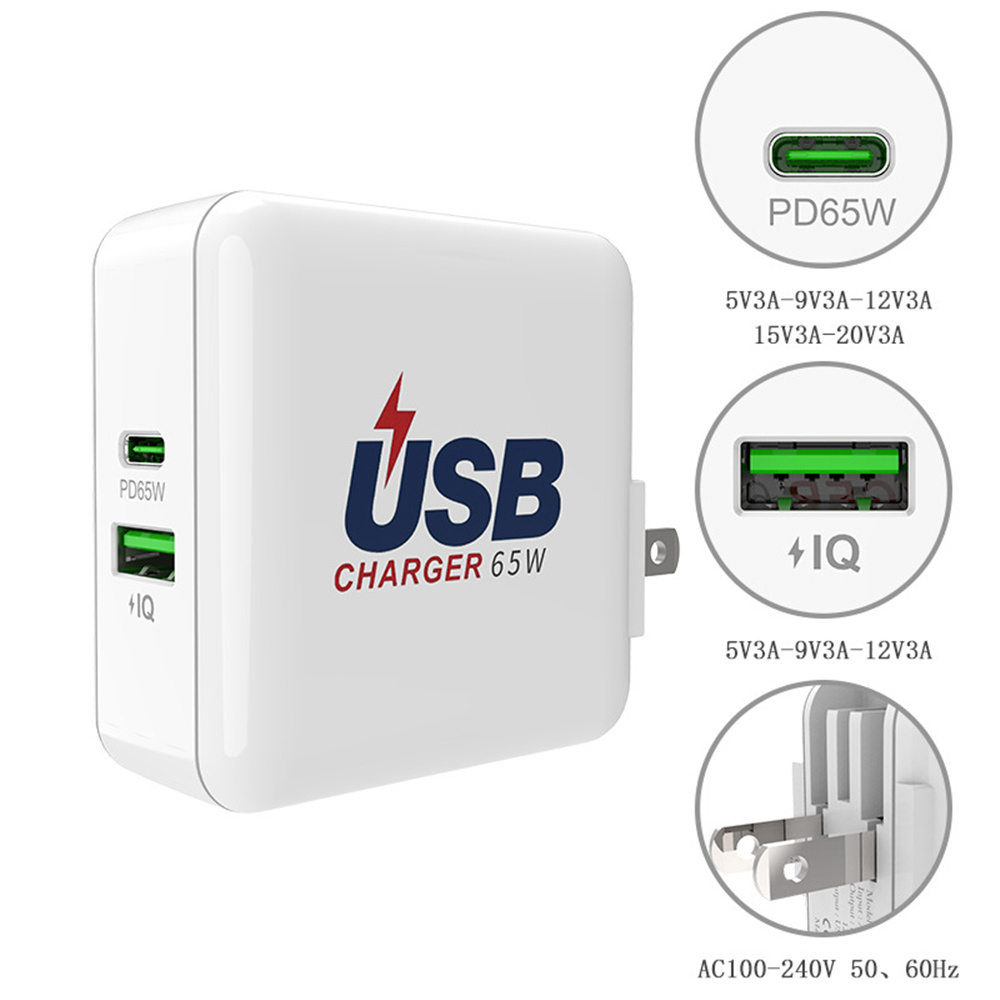 65W USB C caricabatterie rapido QC 3.0 tipo C PD 65W adattatore Desktop USB per Macbook Pro iPhone Xiaomi adattatore di alimentazione Tablet Laptop