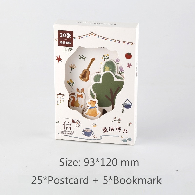 30 stk/sæt eventyrskov sceneserie postkort tegneserie dyr lykønskningskort bogmærker gør-det-selv dagbog dekorationskort