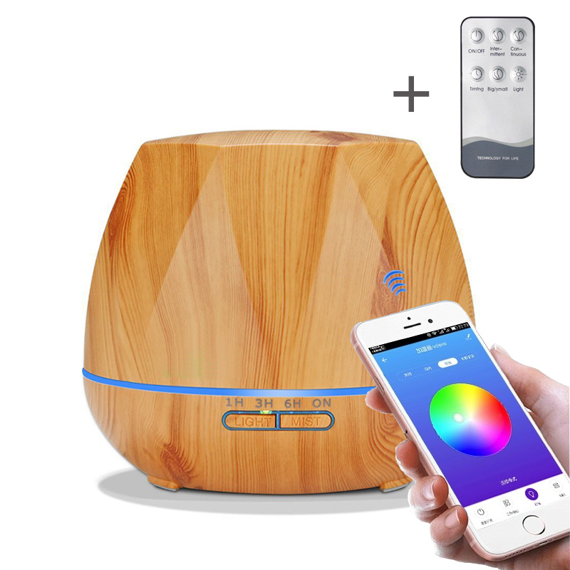 550 ML APP Kontrolle Aromatherapie Diffusor Ultraschall-luftbefeuchter Mit Holz Korn Ätherisches Öl Aroma Diffusor Für Heimat Sekretariat: APP hell Holz Getreide / AU