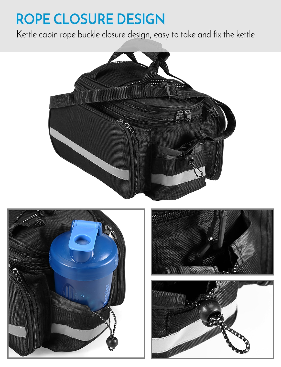 Bicycle Bag Removable Carrier Rear Rack With Reflective Strips 25L Bike Saddle Bag Accessories Travel Zipper Pannier Waterproof